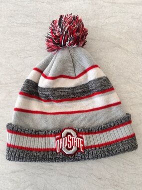 Ohio State Pom Pom Knit Beanie - Gray, Red & White